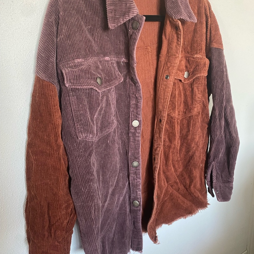 Corduroy Shirt Jacket in Plum and Rust